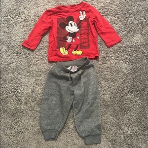 Red Mickey Mouse Shirt and Gray Pants Set‎ Size 2T